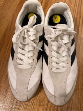 Tretorn White Sneakers with Black Stripes and Gray Suede Accents